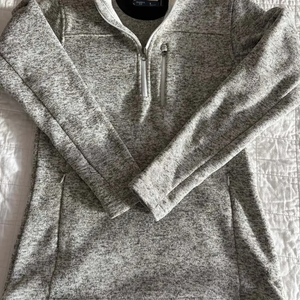 Men's Heathered Gray 1/4 Zip Sweater Knit Fleece Pullover
